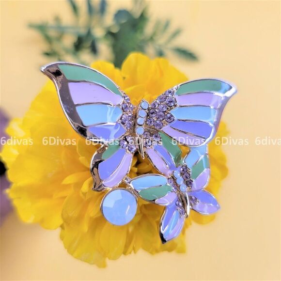 𝅺TWO Butterflies Brooch Pin - Picture 2 of 7